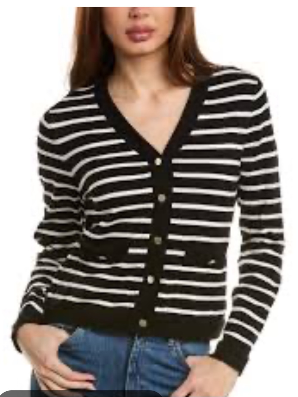 Nanette Lepore Navy & White Striped V‑Neck Cardigan, lady jacket style. Sz: XL